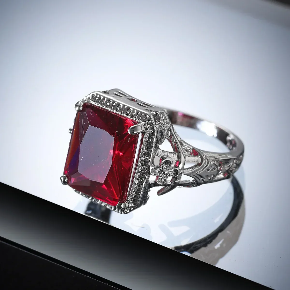 Hollow Engraved Flower Wedding Ring for Women - Image 2