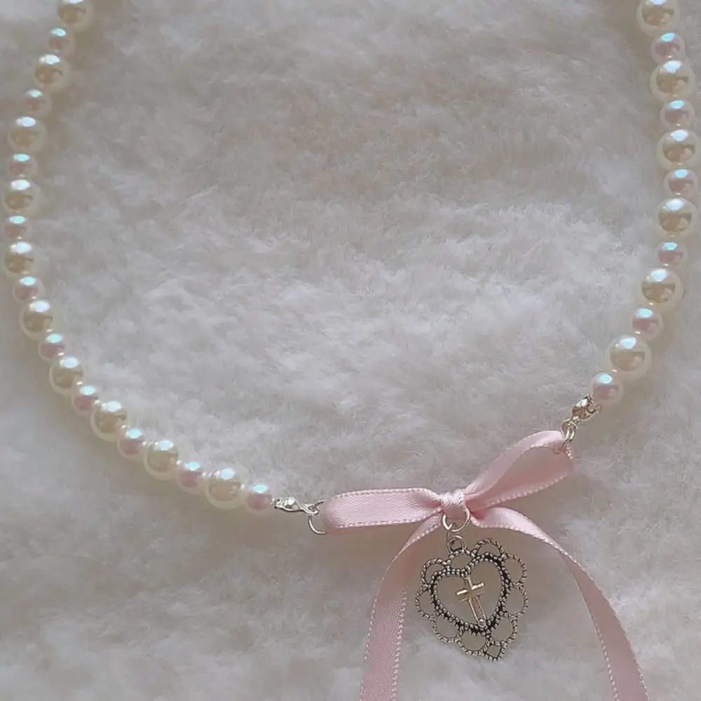 Romantic Imitation Pearl Sweet Bow Pendant Necklace - Image 7